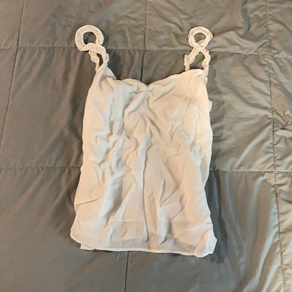 White thank top with ruffled straps